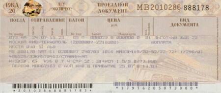 Russian original railway ticket